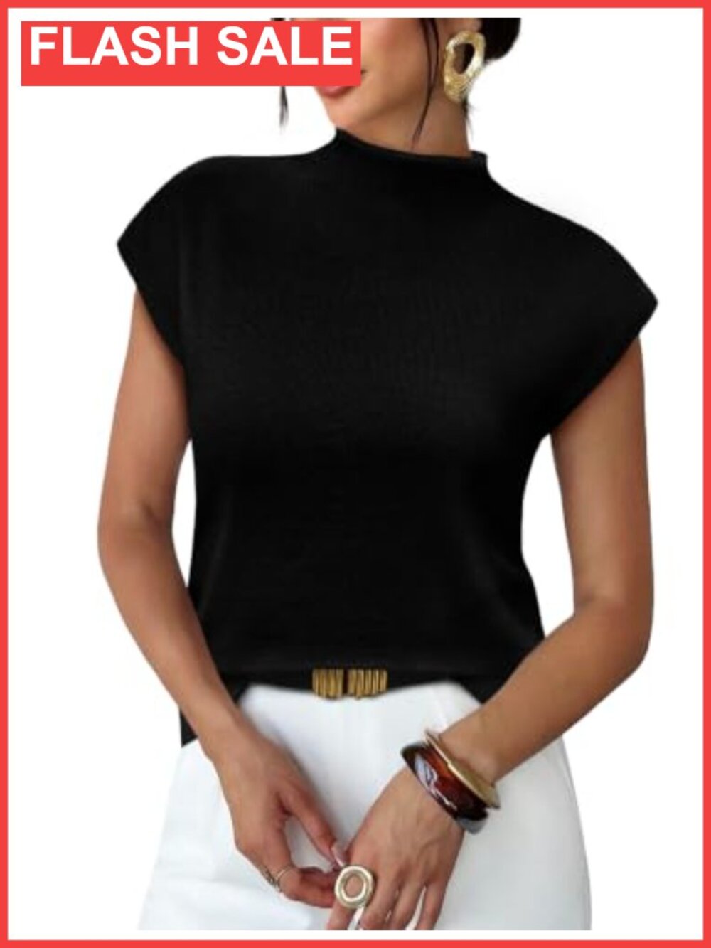 Sampeel Womens Mock Neck Short Sleeve Sweater Knit Top
